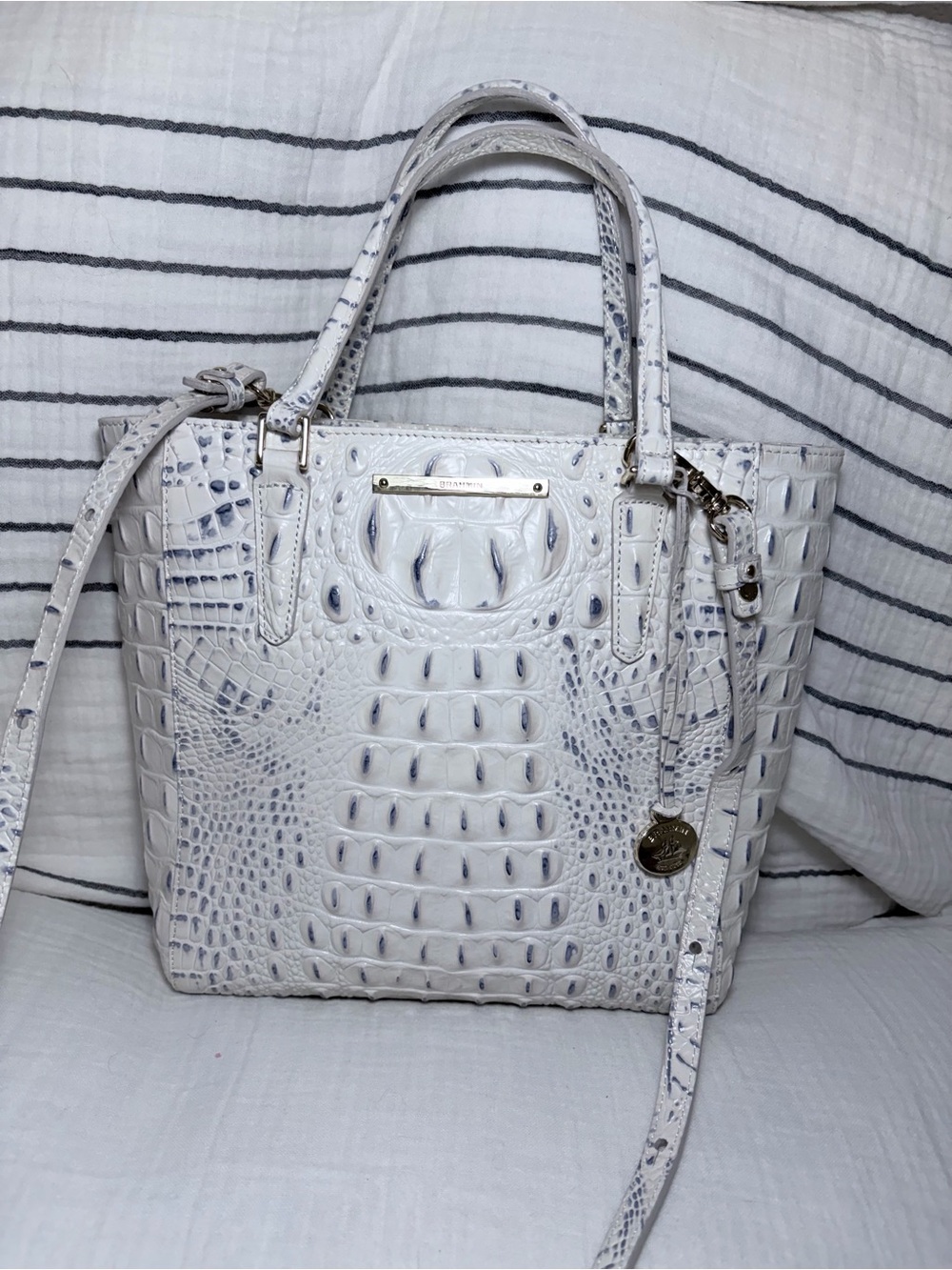 Brahmin Medium Asher Tote White Melbourne Croc-Embossed Leather
